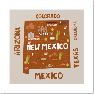 New Mexico State USA Illustrated Map Posters and Art